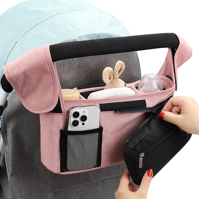 Accmor Universal Stroller Organizer with Insulated Cup Holder Detachable Phone Bag and Shoulder Strap,Stroller Bag Caddy Organizer for Uppababy, Baby Jogger, Britax Strollers
