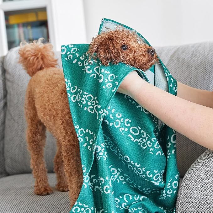 Dock & Bay Pet Towel - Super Absorbent & Quick Drying Dog Towels with Bag - 100% Recycled - Woofs Go Wild, Medium (90x50cm, 35x19)
