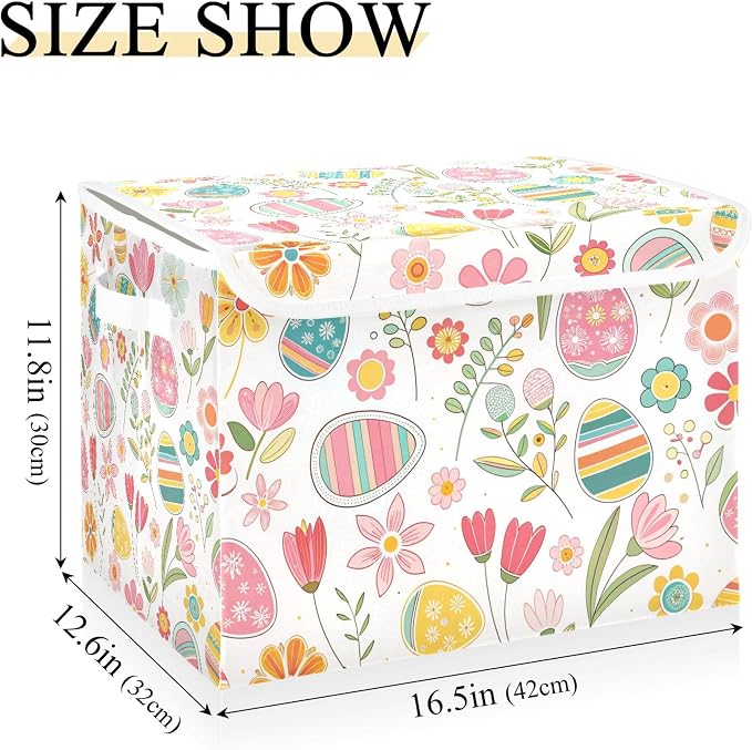 Easter Flower Eggs Storage Bins with Lids and Carrying Handle,Foldable Storage Boxes Organizer Containers Baskets Cube with Cover for Home Bedroom Closet Office