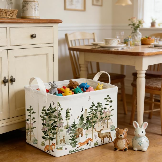 Rectangular Woodland Animal Basket Storage Basket,Bear Fox Gift Box Bin Shelf Book Woodland Room Decor,Gift Baskets(Tree animals)