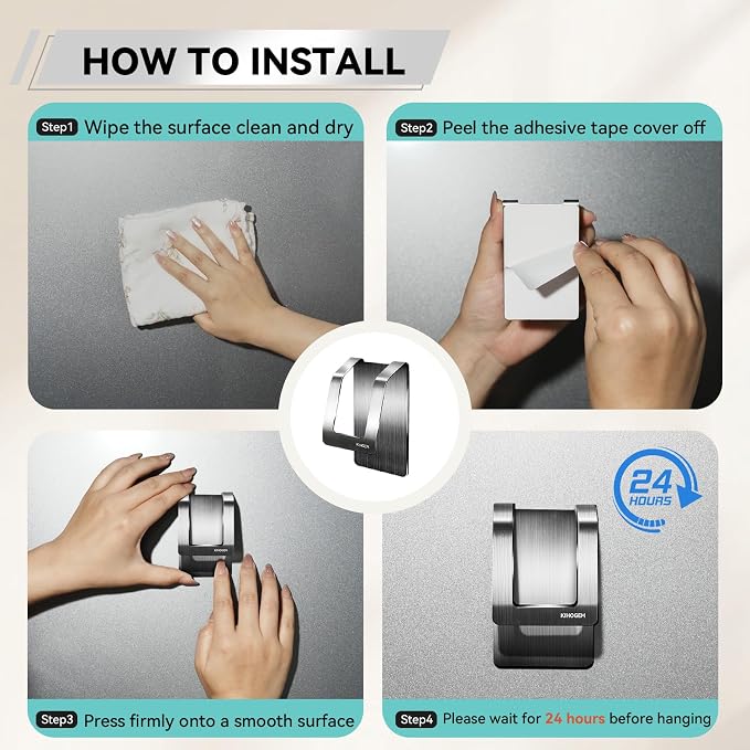 KIHOGEM Spray Bottle Hanger Adhesive 4pcs | Spray Bottle Hook Stainless Steel Spray Bottle Holder Wall Mount Non Drilling for Cabinet, Kitchen or Under Sink