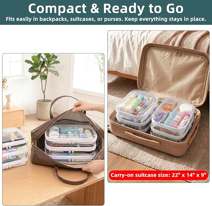 Clear Hard Shell Zipper Cases (6 Packs), Plastic Hard Sided Zippers Pouches Clear Hardshell Pencil Case For Storage, Diaper Bag Organizer Bliss Bins 6*Medium