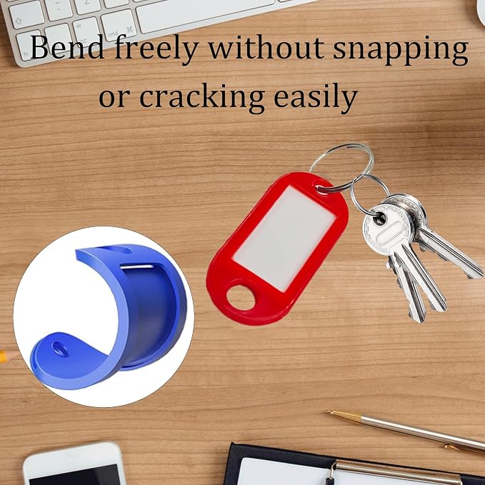 40Pcs Plastic Key Tags with Split Rings, Writable Label Window, Office, Luggage, Name & Number Organization, Key Label Holders(Red)
