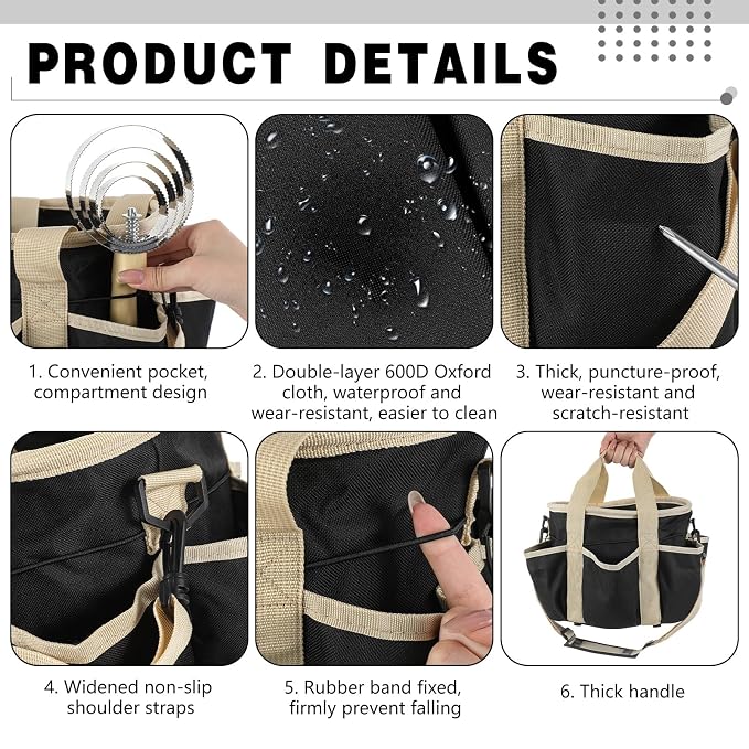 Abbylike Grooming Tote,Stylish,10.63 x 10.63 x 9.45 Inch,Khaki and Black | Tote Bag for Horses and Dogs, Organize Tack Tools Equestrian Grooming Kit, Care Portable with Multiple Pockets for Supplies