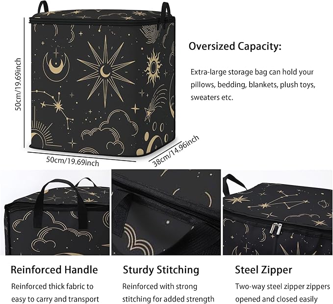 king comforter storage bag,blanket organizer with zipper 95L (2pack) | quilt duvet sweater sheet bedding pillow clothes storage for closet,dorm moving essentials containers with portable handles