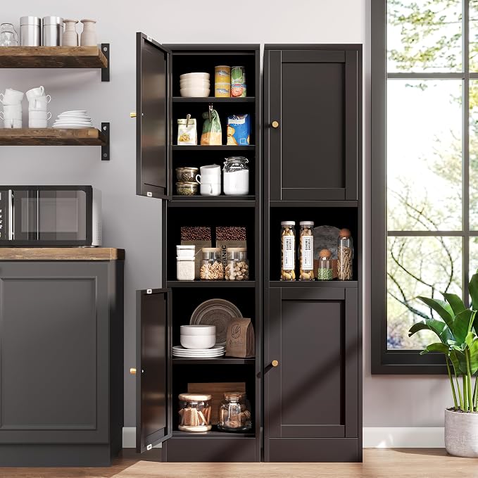 67" H Tall Bathroom Cabinet,Narrow Pantry Cabinet,Black Metal Cabinets,Slim Pantry Storage Cabinet,Narrow Kitchen Storage Cabinet,Thin Pantry Cabinets for Living Room Dining Room