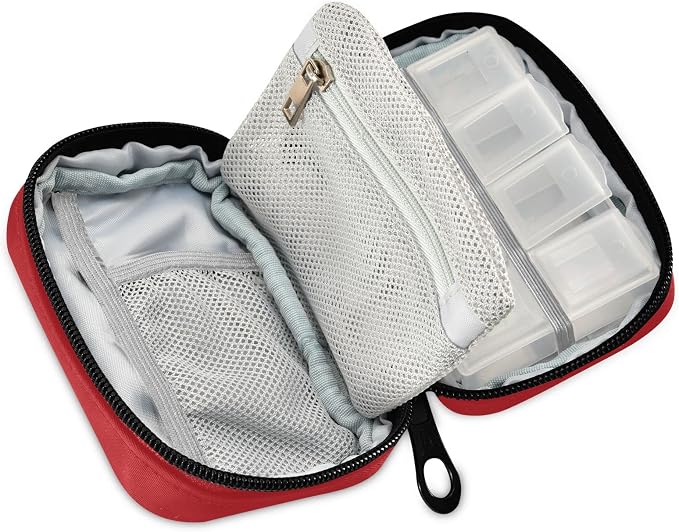 Pill Organizer Medical Sign Pill Box 7 Day Pill Case Bag Travel Pill Organizer Bag with Zipper Portable Weekly Case Compact Size for Vitamin Supplement Holder