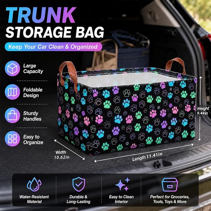 Frog Car Trunk Organizer 20L Collapsible Auto Storage Basket with Handles | Waterproof Reusable Shopping Grocery Bags for SUV Truck, Frogs Cars Boot Organizer Gifts for Women Men Drivers