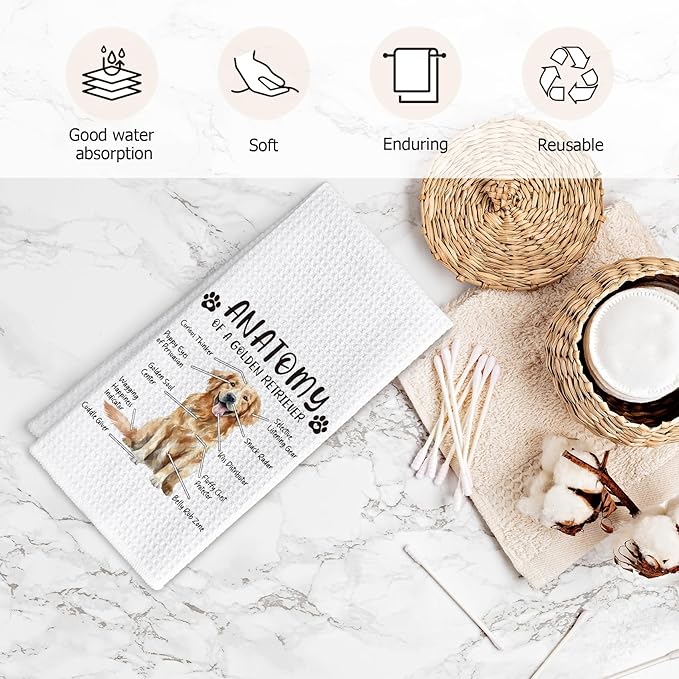 Funny Golden Retriever Kitchen Towels - Gifts for Dog Lovers, Hand Dish Towels for Women Men, Anatomy Tea Towel Room Decor for Kitchen Bathroom