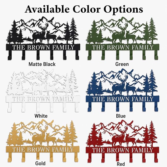 Personalization Deer Mountain Metal Key Holder custom Wall Mount Key Holder for Wall Rustic Cabin Decor Key Rack Hooks Hanger Woodland Wildlife Wall Art Entryway Organizer Housewarming Hunting Gifts
