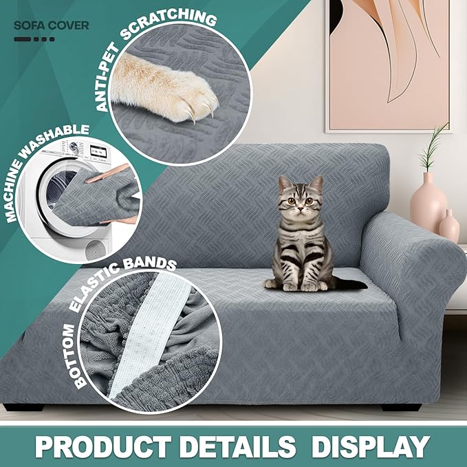 YEMYHOM Couch Cover Latest Jacquard Design High Stretch Extra Large Sofa Covers Pet Dog Cat Proof Oversized Slipcover Non Slip Magic Elastic Furniture Protector (X-Large, Leaf Pattern Light Gray)