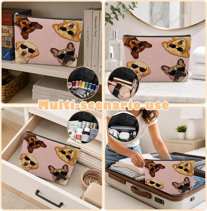 Funny Dog Lover Gifts Empty Mahjong Tile Bag 13x7.8 Inch | Pink Dog Printed Portable Travel Case Organizer Zipper Pouch for American Mahjong Tiles Game Night Accessories and Gifts