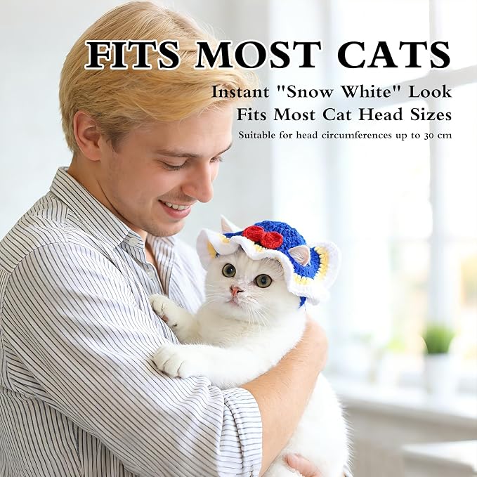 White Snow Cat Hat, Cotton & Soft Cute Knitted Hats for Cats Birthday Party Spring Puppy Hat for Small Pets (White Snow, M)