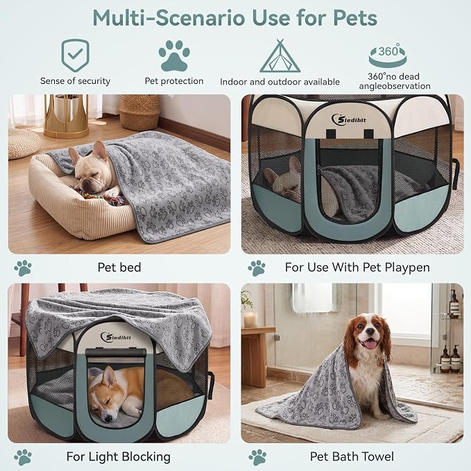 Siedihit Medium Dog Cat Playpen, Puppy Pet Playpen Indoor for Dog Crate Tent Cage Outdoor, Portable Pop Up Dogs Enclosure Kennel with Carrying Case for Dogs/Cats/Rabbits