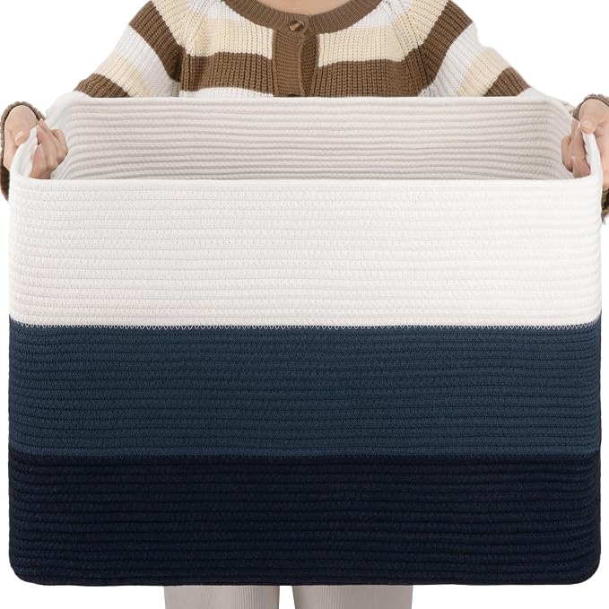 OIAHOMY Blanket Basket Laundry Basket Dog Toy Basket 108L Gradient Blue | Large Storage Basket,Baby Basket,Toy Storage,Woven Rope Basket for Blankets,Blanket Storage for Living Room