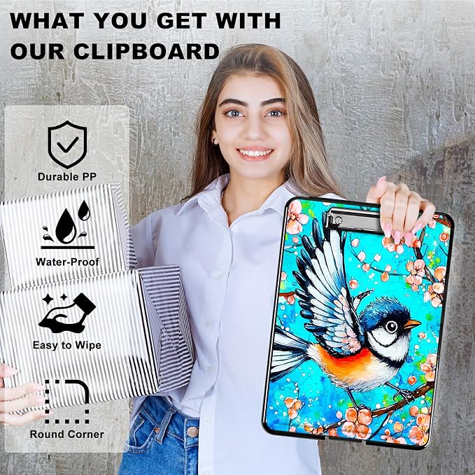 Blue Hummingbird A4 Clipboard with Storage Pen Holder, Clipboards Organizer Nursing Clipboard Foldable File Folder Plastic Clipboard Folio Clip Board for Office Students Classroom Doctor