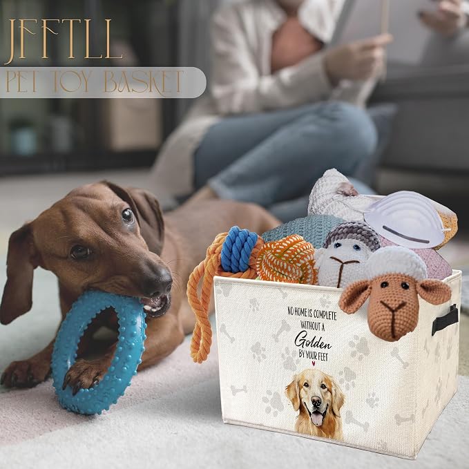 Funny Golden Retriever Dog Toy Basket, Dog Home Decor, Golden Retriever Lovers Gifts Collapsible Pet Dogs Toy Storage Bin Box Basket Organizer, Pet Supplies for Dogs