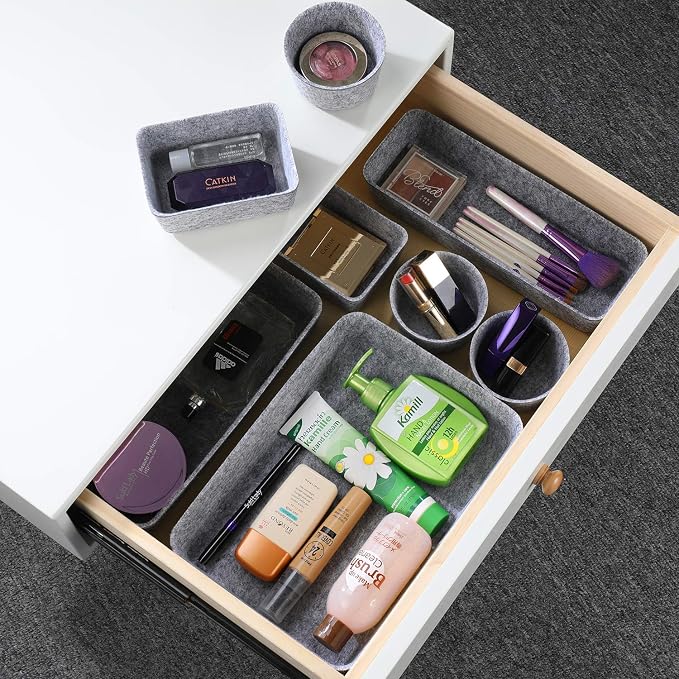 Welaxy 8-piece desk drawer organizer trays felt shallow bin Gray Minimalist