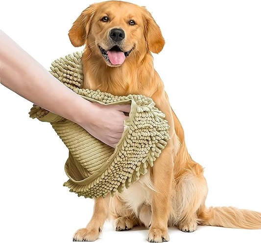 Muddy Mat Doggy Dryer, Highly Absorbent Microfiber Washable Dog Shammy Quick Drying Towel Absorber - Extra Soft Plush Wrap Chenille Bath Towels to Dry Soggy Large Pets & Small Puppy-Beige 19"x46"