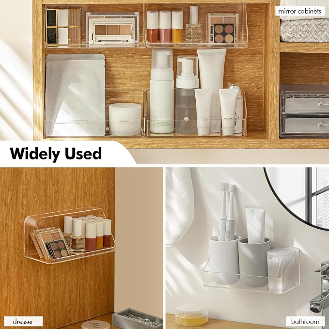 Poeland 2 Pack Medicine Cabinet Shelves Organizer, Wall Mounted Storage Organizer, Clear Storage Box for RV Bathroom, Bedroom, Mirror Cabinets (Transparent)
