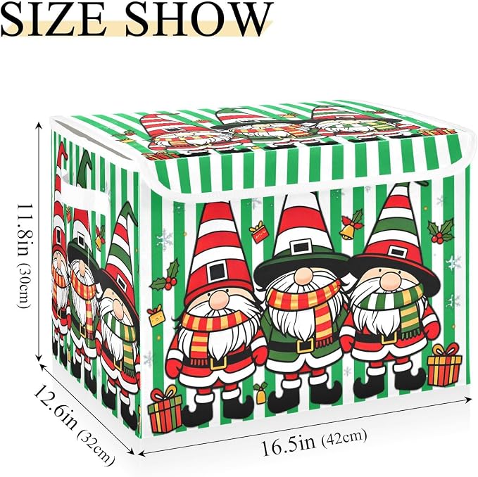 Christmas Stripe Fabric Storage Bins with Lid Closet Storage Basket 40L | Decorative Storage Boxes, Foldable & Stackable, Dust-Proof Flip Top, Reinforced Handles, For Home & Dorm, Clothes & Toy Box