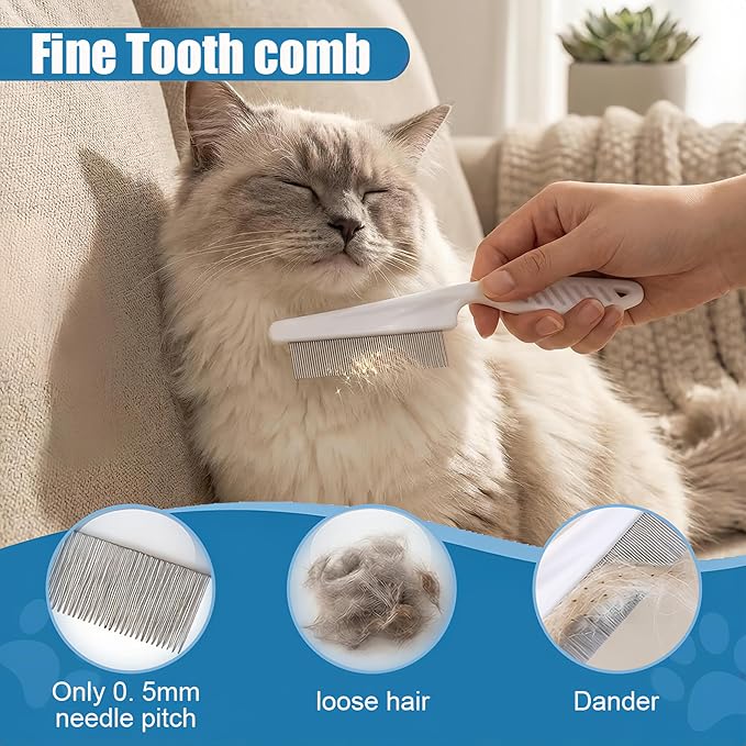 4PCS Dog Bath Kit & Dog Brush Kit - Professional Pet Grooming Tools Set for Dogs & Cats, Includes Shedding Brush, Bath Scrubber & Dematting Combs - Complete Dog Washing Essentials Blue