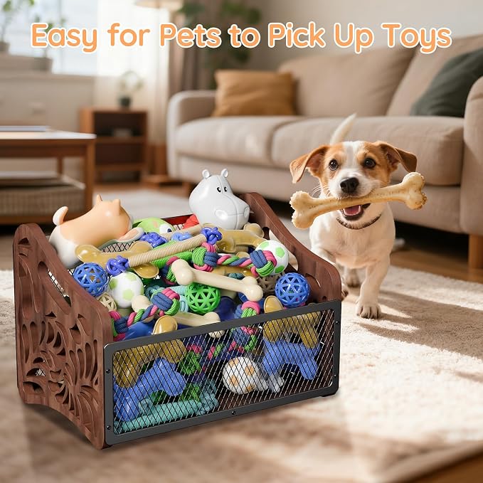Large Dog Toy Basket,Wood Dog Toy Box,Cat Toy Basket Box | Dogs Toys Storage Bin,Pet Toys Baskets for Living Room Outdoors Organizing Storage