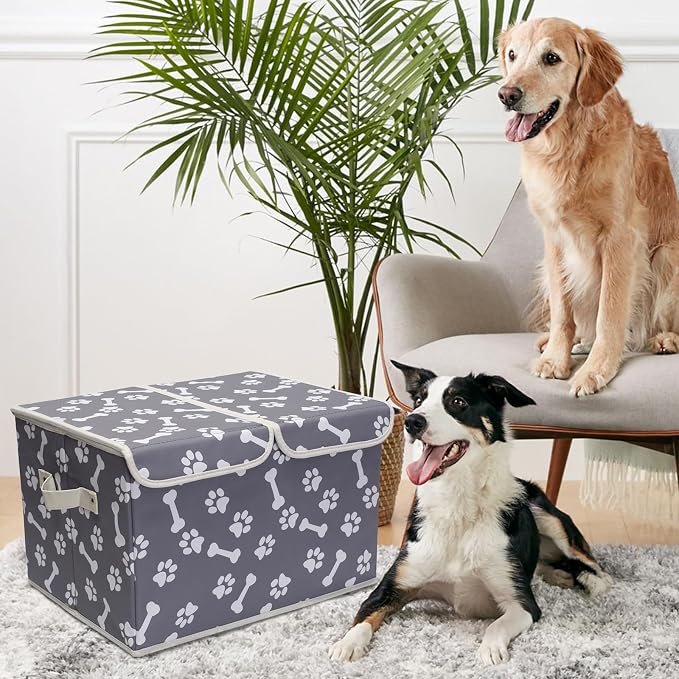 Large Storage Boxes - Large Linen Fabric Foldable Storage Cubes Bin Box Containers with Lid and Handles for Dog Apparel(Bone claw)