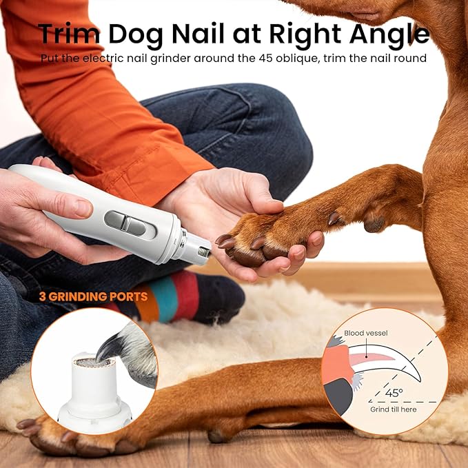 Tife Pet Nail Grinder,2 Speed Electric Rechargeable Dog Nail Trimmer,Quiet and Low-Vibration Pet Nail Grinders,Painless Dog&Cat Grooming Supplies for Large Medium Small Pets (White-528)