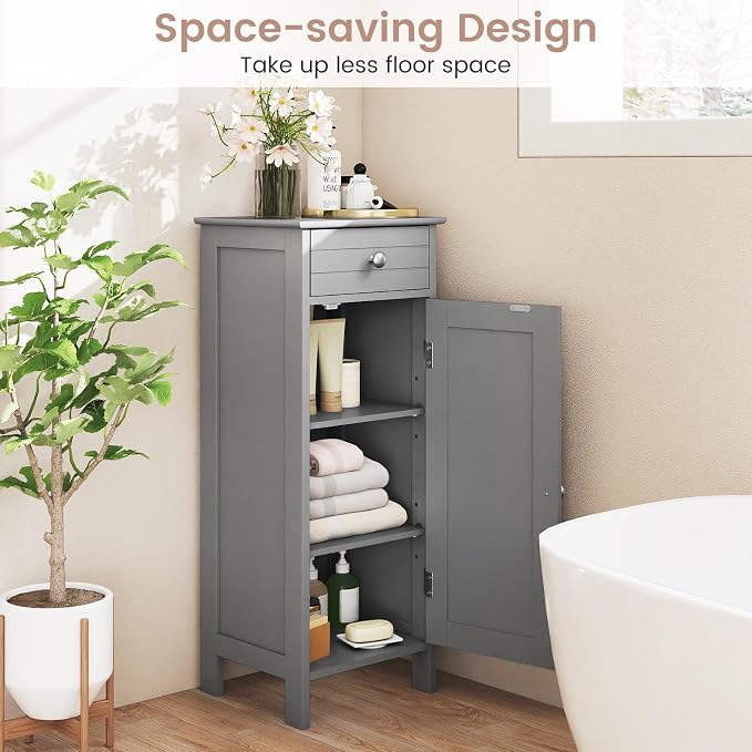 GLACER Floor Storage Cabinet, Bathroom Storage Cabinet (Grey) | 2 Adjustable Shelves | Ideal for Bathroom, Living Room | 14 x 12 x 34.5 inches