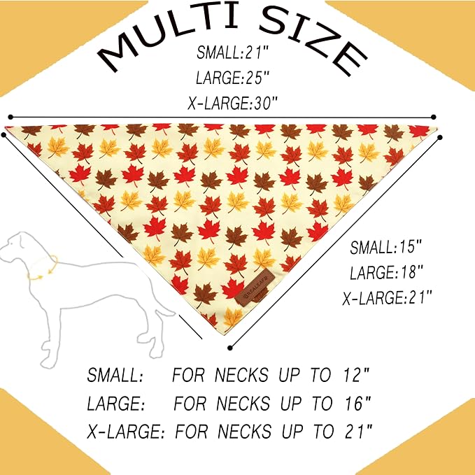 Realeaf Fall Dog Bandanas 2 Pack, Orange Pumpkin and Leaf Print Pet Scarf for Boy and Girl, Premium Durable Fabric, Holiday Bandana for Medium and Large Dogs (Large)