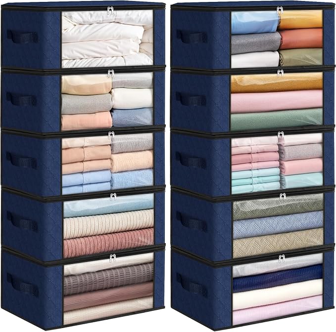 35L Closet Organizers, Foldable Under Bed Storage Containers | Storage Bags with Zippers,Window and Handles for Organizing Bedroom, Closet, Clothing,Organization with Handle