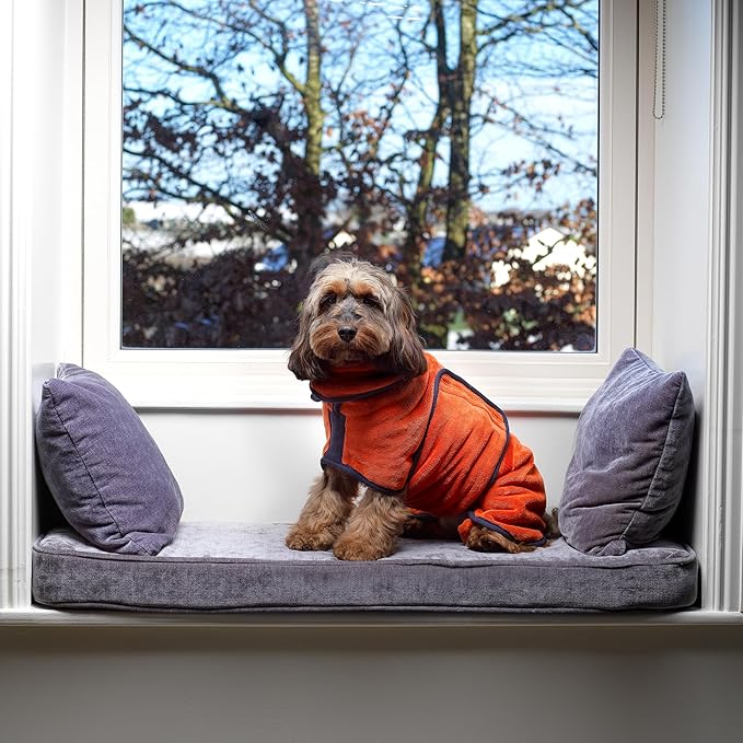 Lucky Pooch® Dog Robe - Luxurious Dog Bathrobe - Ultra Absorbent Dries Your Dogs in Minutes! Double-Layer, Super Soft Towel and Bath Robe All in One (S, Amber)