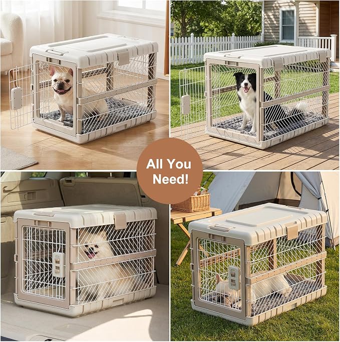 ZOMISIA Collapsible Dog Crate with Bed Mat, 28'' Dog Kennel for Medium Dogs | Foldable Portable Dog Kennel for Travel,Tool-Free Assembly,2 Rolling wheels & Handles for Indoor & Outdoor Use,Washable Cover