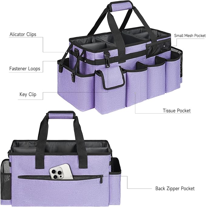Cleaning Caddy Bag,Extra Large Cleaning Supplies Organizer with Handle for Housekeepers,Purple