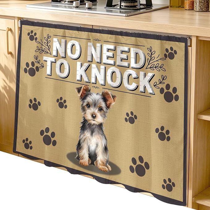 NO Need to Knock Cabinet Dishwasher Hidden Curtains, Privacy Closet Door Curtain, Terrier Puppy Paw Prints Pet Lover Farmhouse Adhesive Dust Proof Under Sink Skirt for Bathroom Kitchen 35"x35"