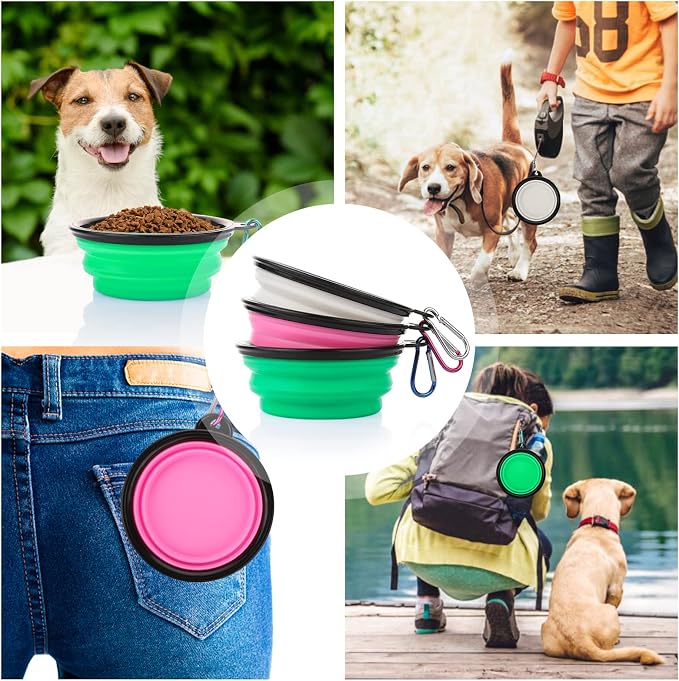 Collapsible Silicone Dog Bowls, 3-Pack Travel Pet Water Portable Bowls