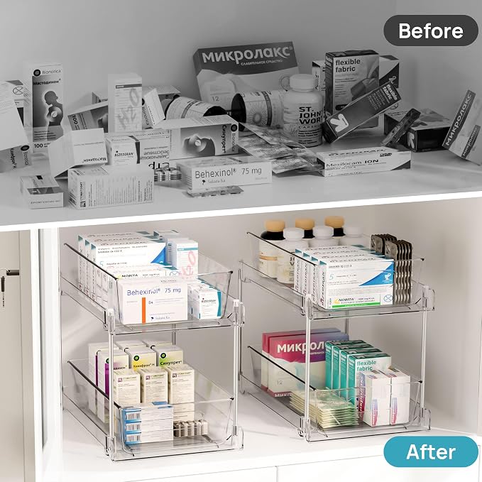 Vtopmart 6 Pack Bathroom Under Sink Organizer (S-Standard) | Slide-out drawers, Multi-purpose storage, Clear visibility, Easy Set-up