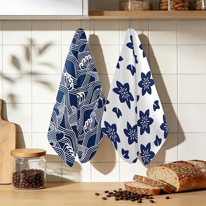 Kitchen Towels Set of 2 - Japanese Style Dish Towels for Kitchen Drying, Cute PatternTowels Soft Absorbent Dish Cloths for Cleaning, Home Decor Housewarming Gifts