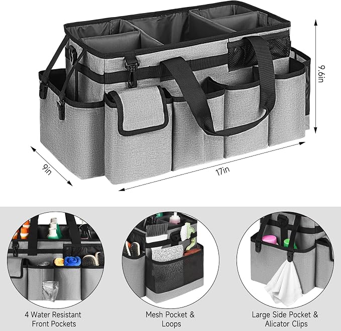 Cleaning Caddy Bag,Extra Large Cleaning Supplies Organizer with Handle for Housekeepers,Gray
