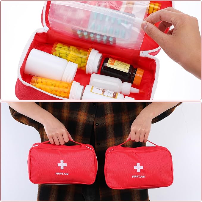 8 Pack Empty First Aid Bag, Emergency Bag Empty, First Aid Case, Portable Medical Storage Pouch for Camping Hiking Travel Home Office (Red)