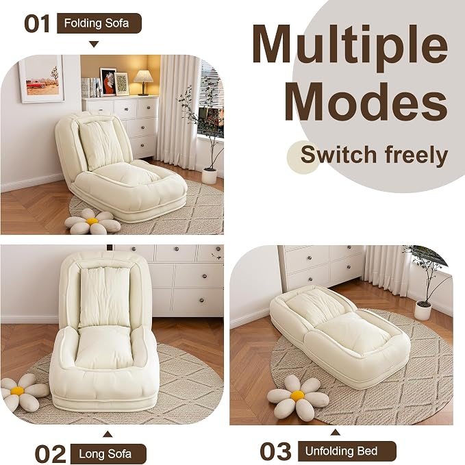 Human Dog Bed for Adults and Pets, Upholstered Foldable Lazy Sofa Bed with 5 Adjustable Positions, Corduroy Floor Sofa Bed with 2 Pillows, Convertible Recliner for Living Room, Reading Corner