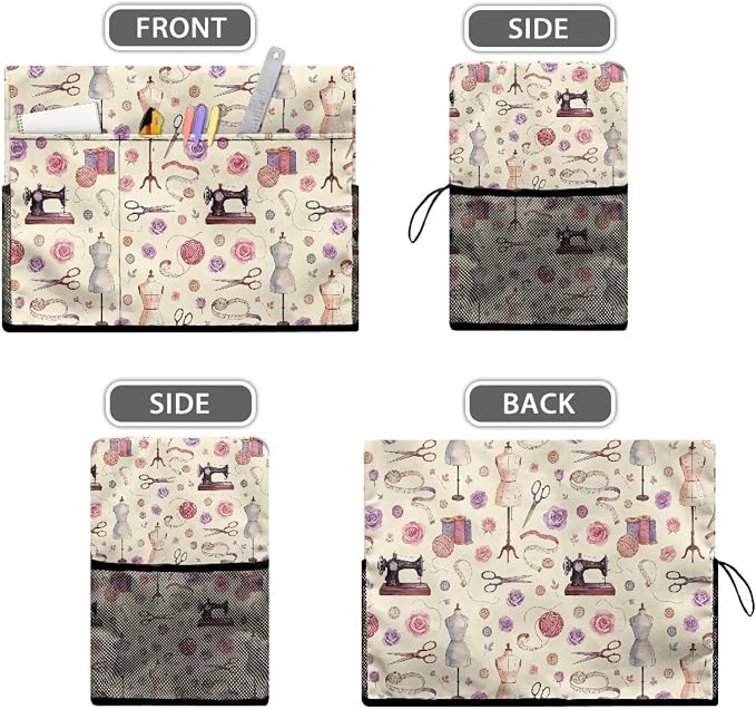 Sewing Machine Cover,Sewing Theme Design Duty Protective Dust Cover with Storage Pockets for Most Standard Singer & Brother Sewing Machines and Accessories