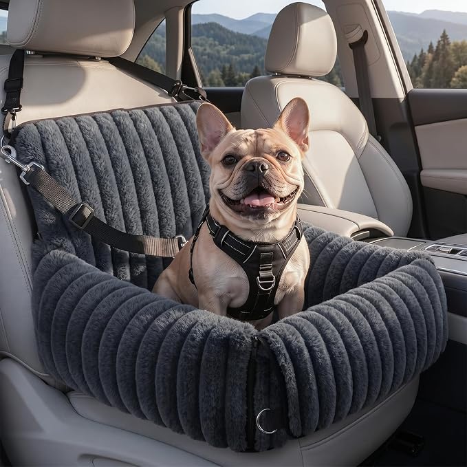 MIXJOY Dog Car Seat for Small/Medium Dogs up to 23 lbs, Multi-Functional Dog Carrier for Car with Detachable Washable Cover, Pet Travel Bed with Clip-On Safety Leash, Grey
