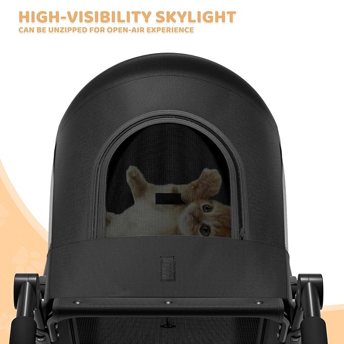 Magshion Pet Stroller for Medium Large Dog, 3-Wheel Foldable Jogger, Black | All-Terrain with Adjustable Handle, Dual Entry, Rear Storage, Breathable Mesh, One-Foot Brake, Up to 55 lbs
