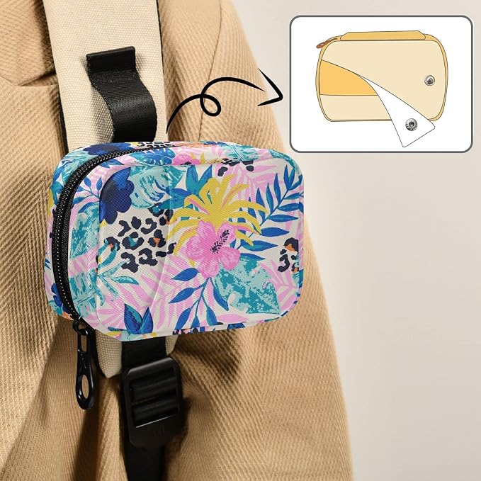Pill Organizer Leopard Spots Palm Leaves Pill Box 7 Day Pill Case Bag Travel Pill Organizer Bag with Zipper Portable Weekly Case Compact Size for Vitamin Supplement Holder