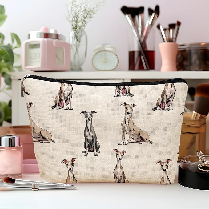 Greyhound Dog Makeup Bag, Greyhound Lovers Gifts Cosmetic Bag for Women, Dog Mom Lovers Owner Gifts for Women Christmas, Pet Lover Gift Zipper Travel Makeup Pouch for Purse