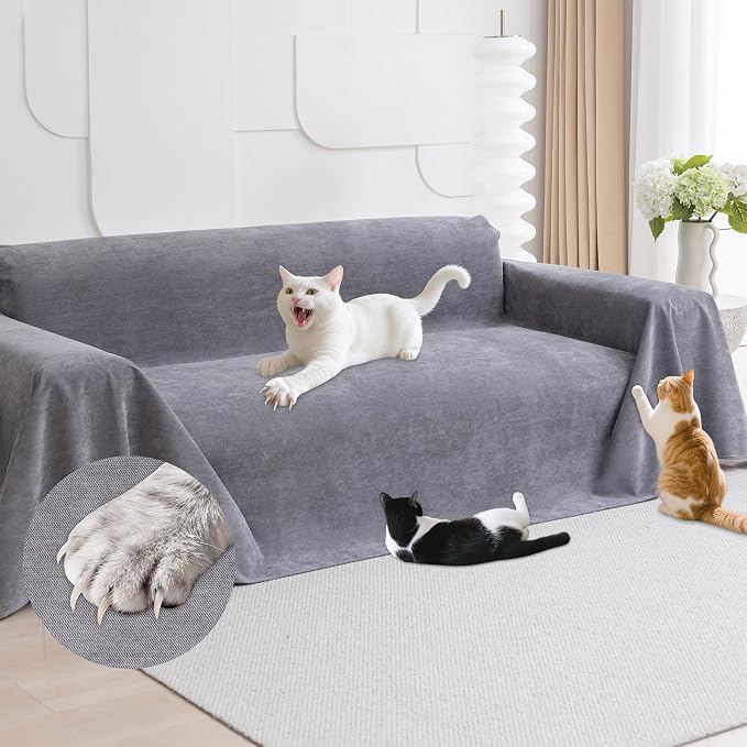 Loiion Cat Scratch Proof Furniture Protector Waterproof Sofa Cover 118"x91" | Pet-Friendly Couch Protector, Anti-Scratch & Anti-Slip Sofa Cover For Cats Dogs Kids, Machine Washable