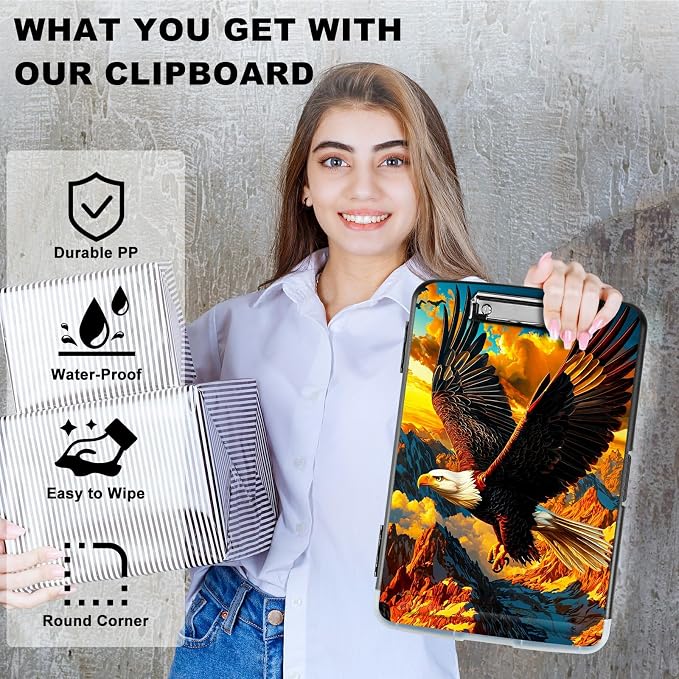 Mountain Eagle A4 Clipboard with Storage Pen Holder, Clipboards Organizer Nursing Clipboard Foldable File Folder Plastic Clipboard Folio Clip Board for Office Students Classroom Doctor