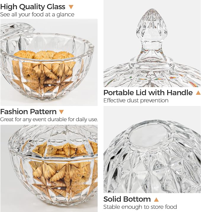 ComSaf 26oz Glass Candy Dish with Lid Crystal Candy Jar Clear Covered | Covered Candy Storage, Coffee Table Office Desk Bathroom Vanity Decor, Countertop Display, Large Capacity, Kitchen Storage